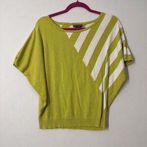 Chelsea & Theodore Green White Stripe Dolman Top Artsy Modern Small Boho Chic